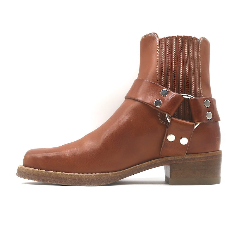 RE/DONE Cavalry Harness Boots Caramel Burnished Leather Size 38