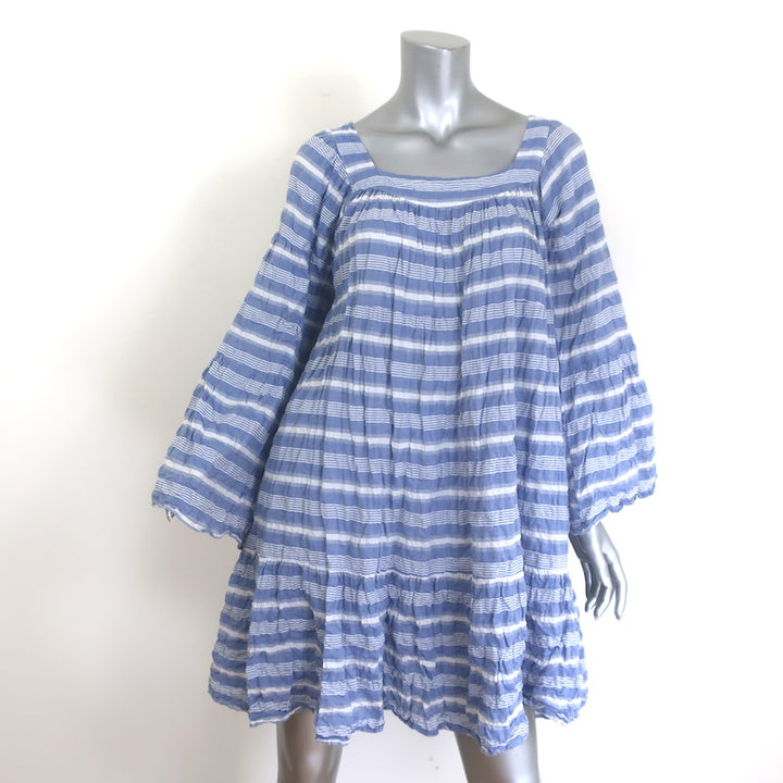 Lisa Marie Fernandez blue-and-white striped wide-sleeve mini dress, cotton blend, pre-owned gently worn luxury piece