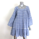 Lisa Marie Fernandez blue-and-white striped wide-sleeve mini dress, cotton blend, pre-owned gently worn luxury piece