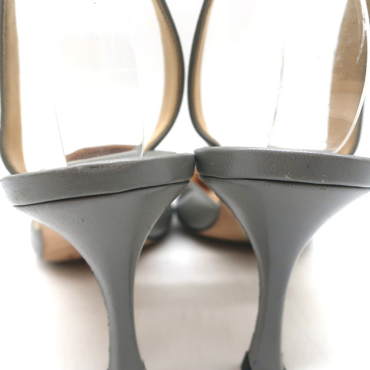 Manolo Blahnik Carolyne Slingback Pumps Gray Leather Size 37 Pointed Toe Heels