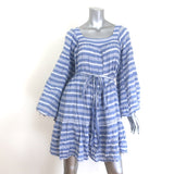 Lisa Marie Fernandez wide-sleeve striped mini dress, blue and white cotton blend, authentic pre-owned, gently worn size 1