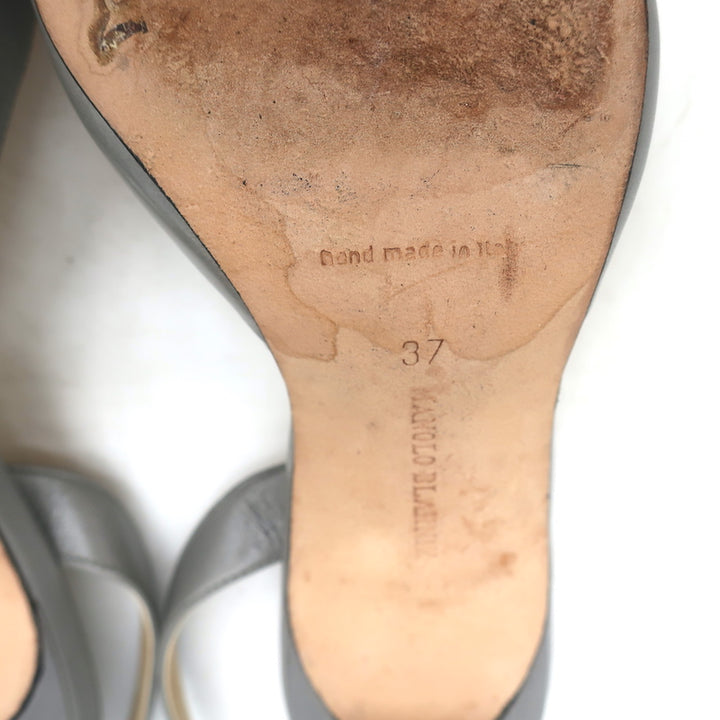 Manolo Blahnik Carolyne Slingback Pumps Gray Leather Size 37 Pointed Toe Heels