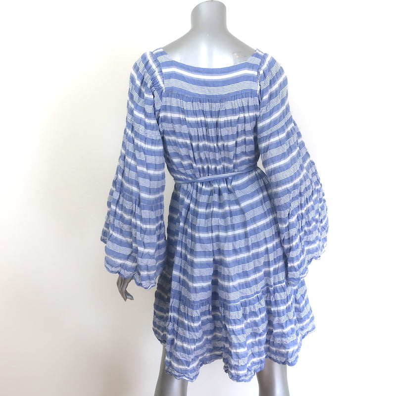 Lisa Marie Fernandez wide-sleeve striped mini dress, blue and white cotton, pre-owned, gently worn