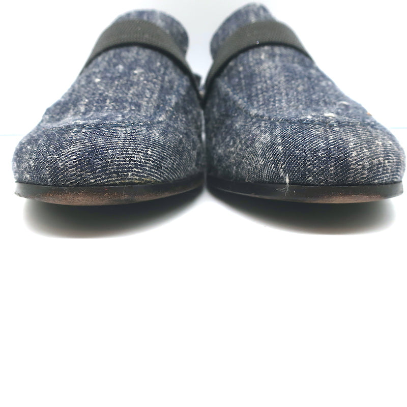 Brunello Cucinelli Monili Trim Denim Mules Blue Size 37 Flat Backless Loafers