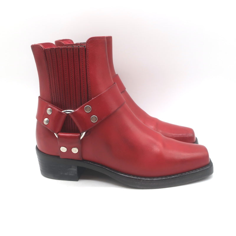 RE/DONE Cavalry Harness Boots Red Burnished Leather Size 38