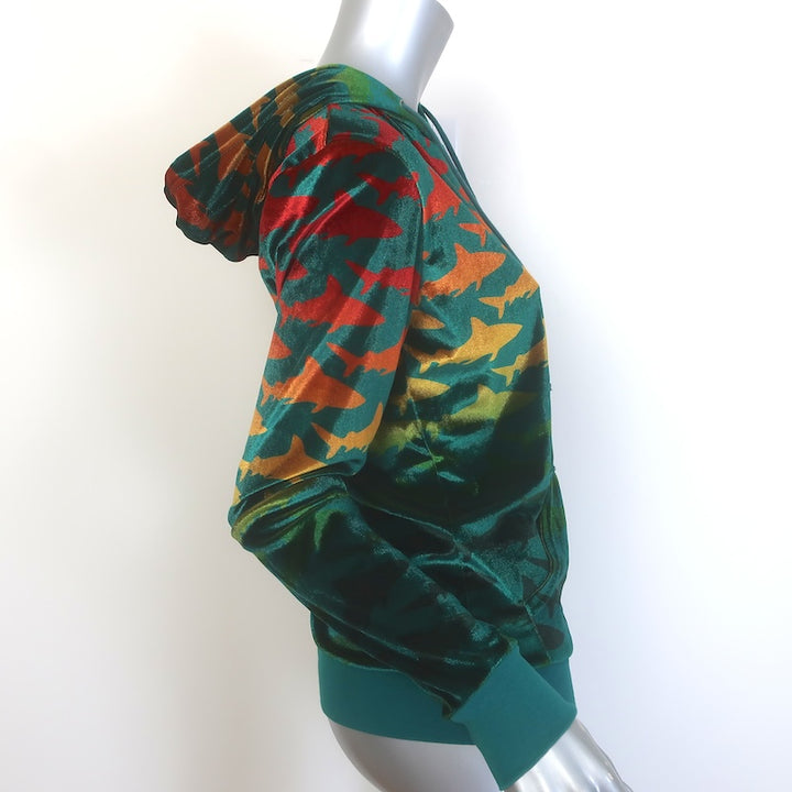 Aviator Nation Velvet Shark Zip-Up Hoodie Teal Ombre Size Small