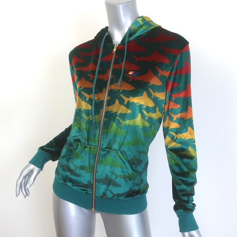 Aviator Nation Velvet Shark Zip-Up Hoodie Teal Ombre Size Small