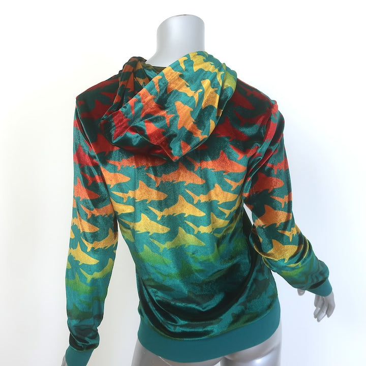 Aviator Nation Velvet Shark Zip-Up Hoodie Teal Ombre Size Small