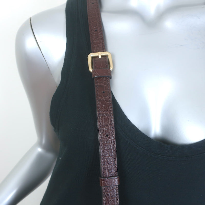 Vanessa Bruno Croc-Embossed Round Small Crossbody Bag Dark Brown Leather