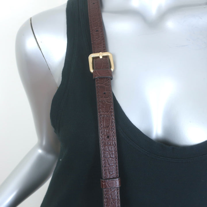 Vanessa Bruno Croc-Embossed Round Small Crossbody Bag Dark Brown Leather