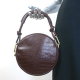 Vanessa Bruno Croc-Embossed Round Small Crossbody Bag Dark Brown Leather