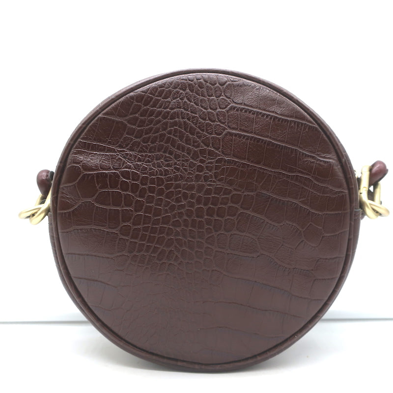 Vanessa Bruno Croc-Embossed Round Small Crossbody Bag Dark Brown Leather