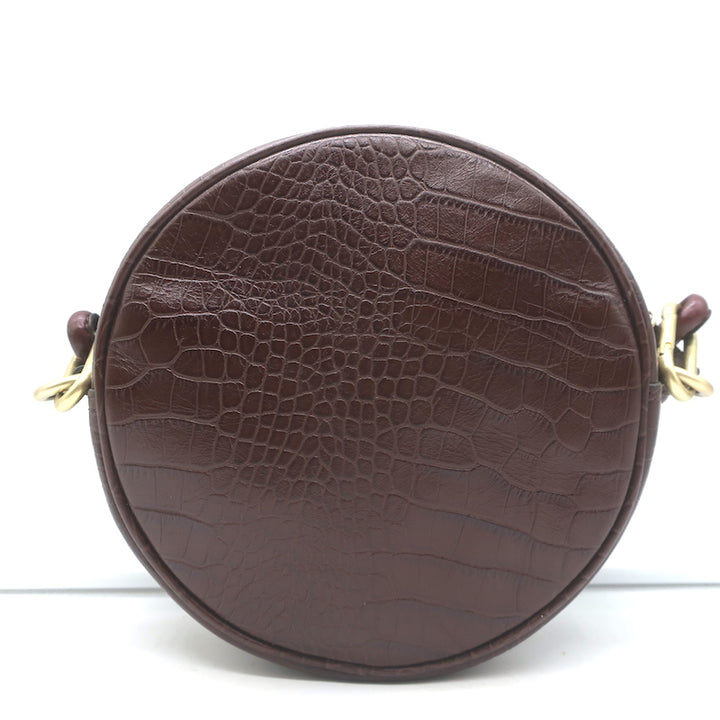 Vanessa Bruno Croc-Embossed Round Small Crossbody Bag Dark Brown Leather