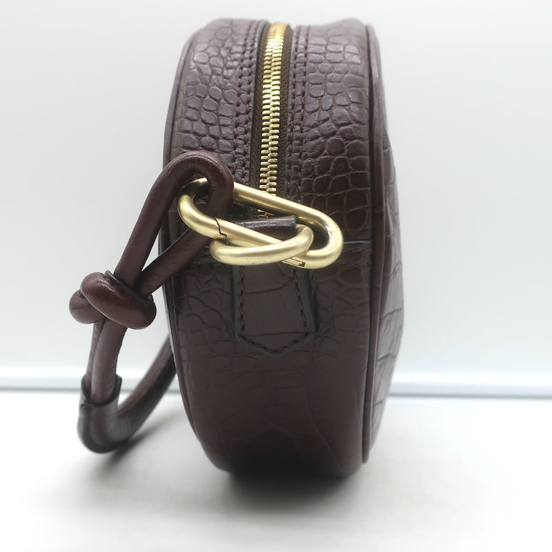 Vanessa Bruno Croc-Embossed Round Small Crossbody Bag Dark Brown Leather