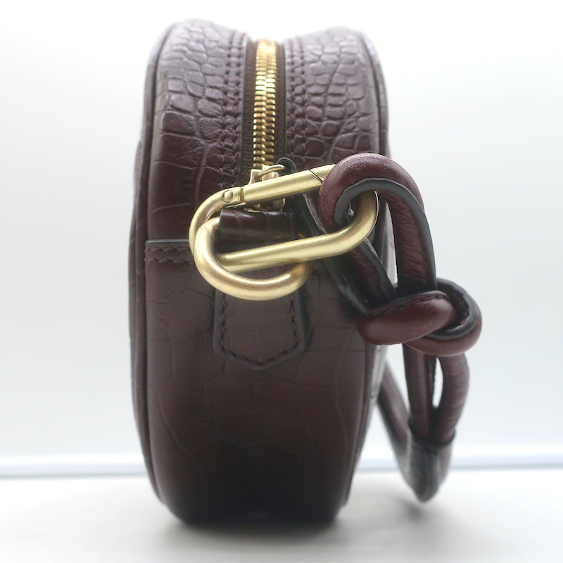 Vanessa Bruno Croc-Embossed Round Small Crossbody Bag Dark Brown Leather