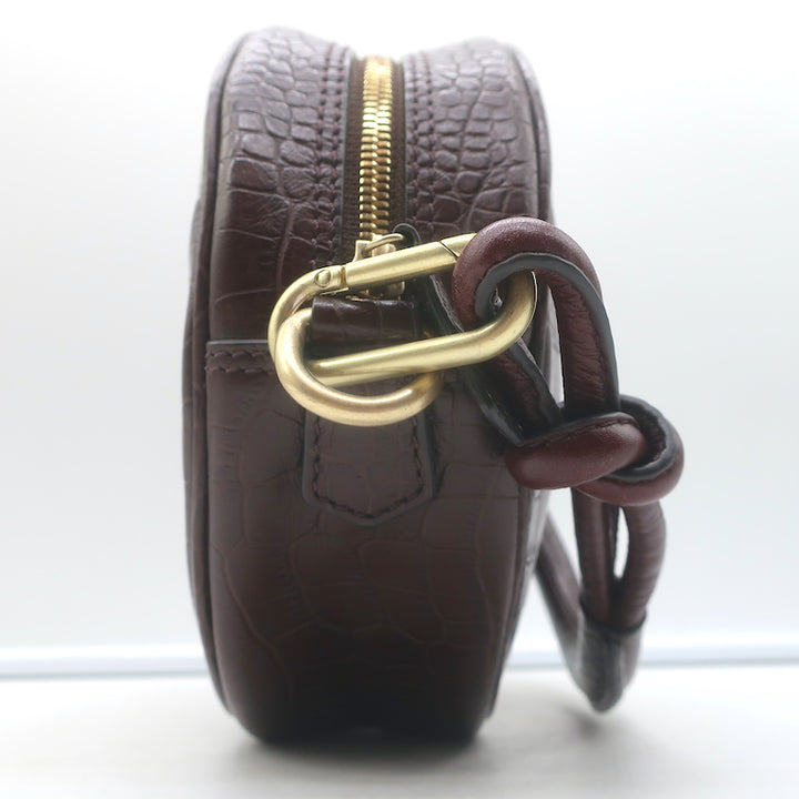 Vanessa Bruno Croc-Embossed Round Small Crossbody Bag Dark Brown Leather