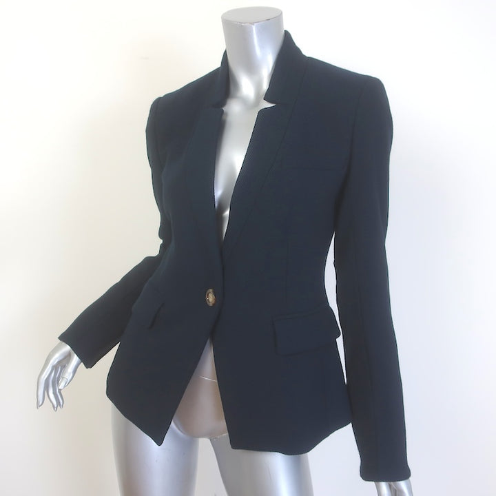 Veronica Beard Elbow Patch Dickey Blazer Navy Herringbone Size 4