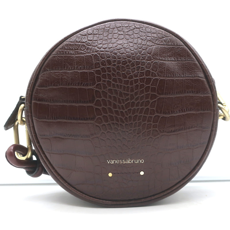 Vanessa Bruno Croc-Embossed Round Small Crossbody Bag Dark Brown Leather