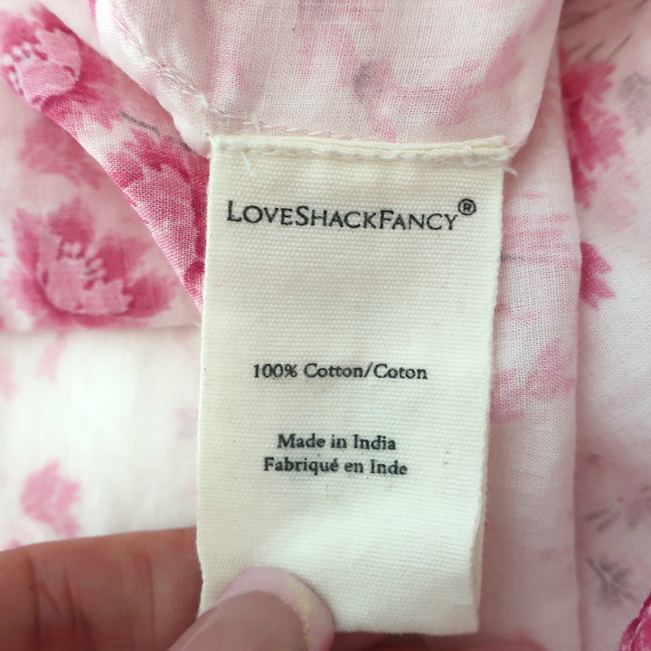 LoveShackFancy Midi Dress Sashi Pink Lace-Trim Floral Print Cotton Size Medium