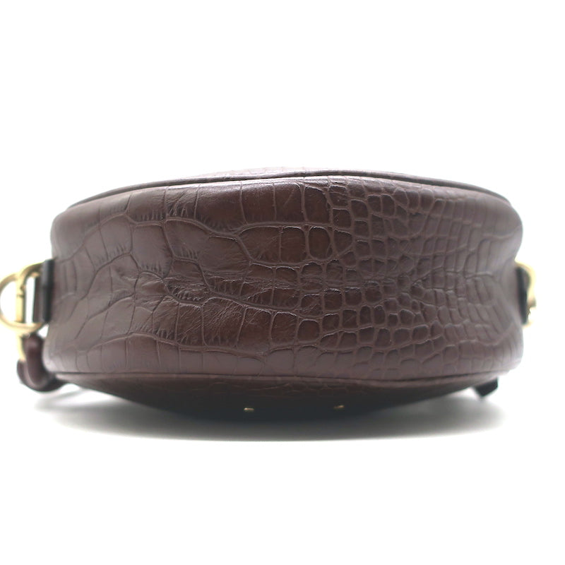 Vanessa Bruno Croc-Embossed Round Small Crossbody Bag Dark Brown Leather
