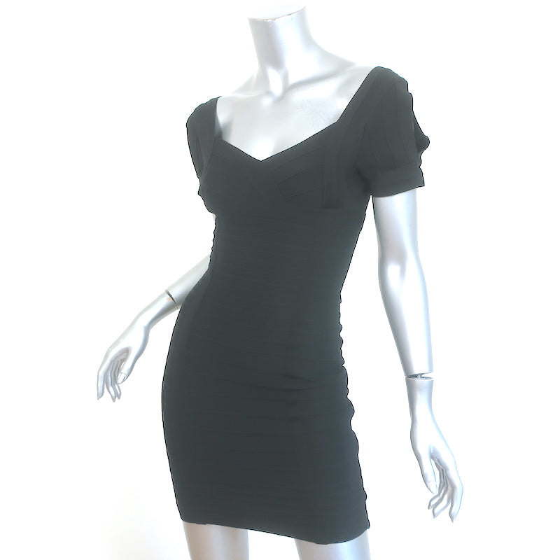 Herve Leger Cold Shoulder Bandage Mini Dress Black Size Medium