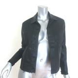 Authentic L'Agence Janelle coated denim jacket in black stretch cotton, pre-owned, gently worn luxury piece