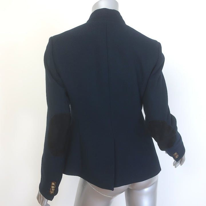 Veronica Beard Elbow Patch Dickey Blazer Navy Herringbone Size 4