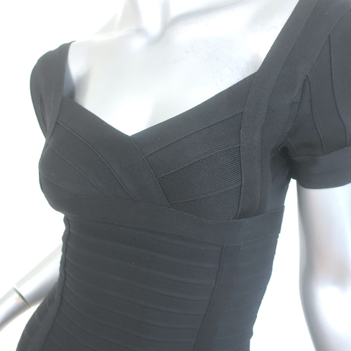 Herve Leger Cold Shoulder Bandage Mini Dress Black Size Medium