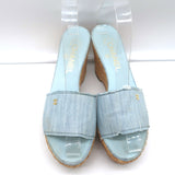 Chanel Denim Raffia Wedge Sandals Light Blue Size 37 Platform Slides