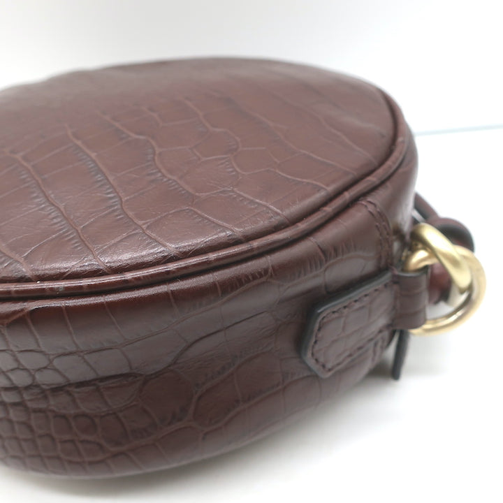 Vanessa Bruno Croc-Embossed Round Small Crossbody Bag Dark Brown Leather