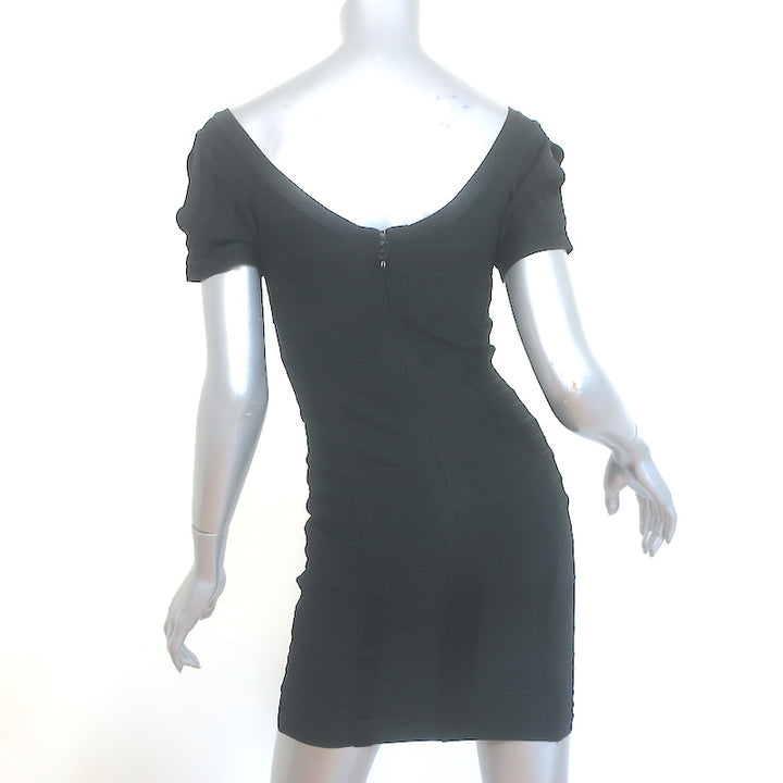Herve Leger Cold Shoulder Bandage Mini Dress Black Size Medium