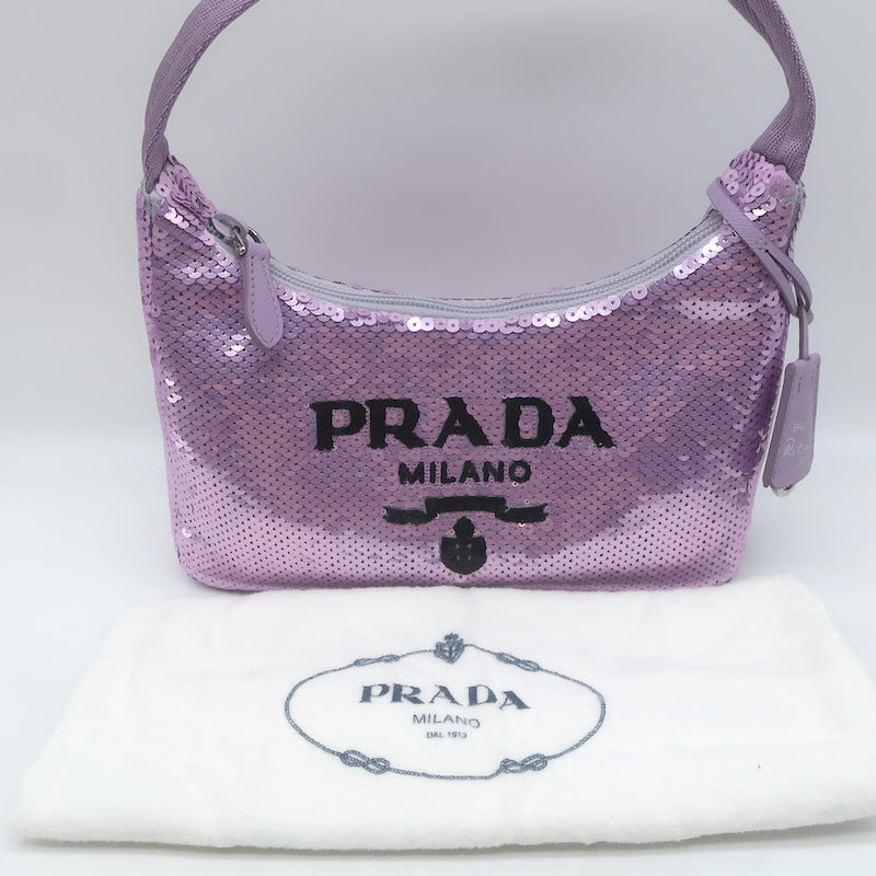 Prada Sequin Re-Edition 2000 Mini Shoulder Bag Lilac