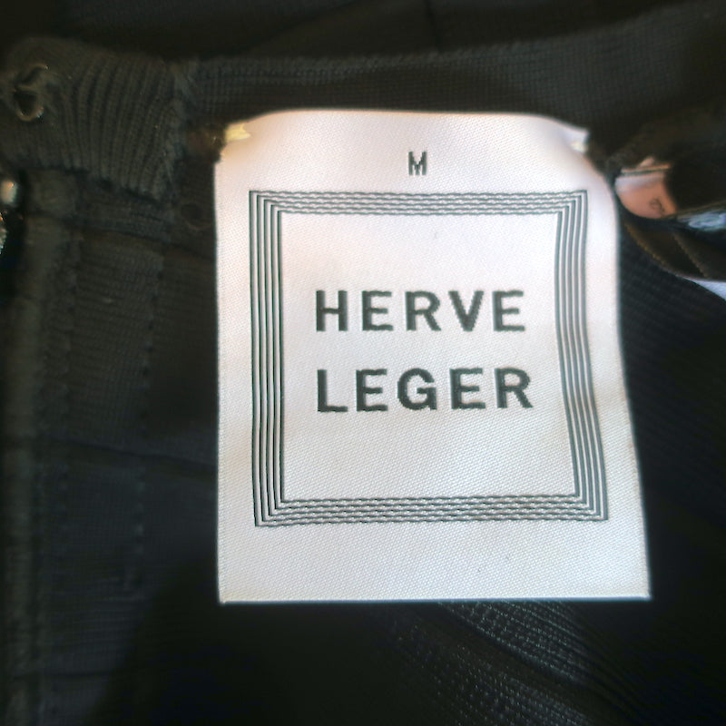 Herve Leger Cold Shoulder Bandage Mini Dress Black Size Medium