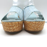 Chanel Denim Raffia Wedge Sandals Light Blue Size 37 Platform Slides