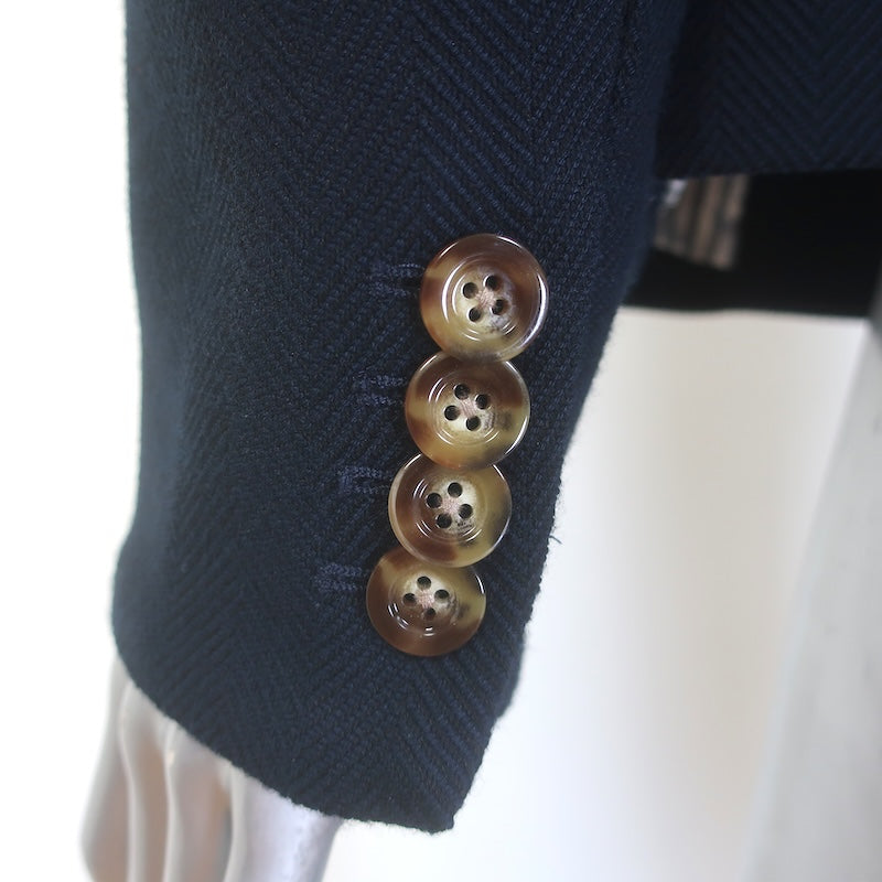 Veronica Beard Elbow Patch Dickey Blazer Navy Herringbone Size 4