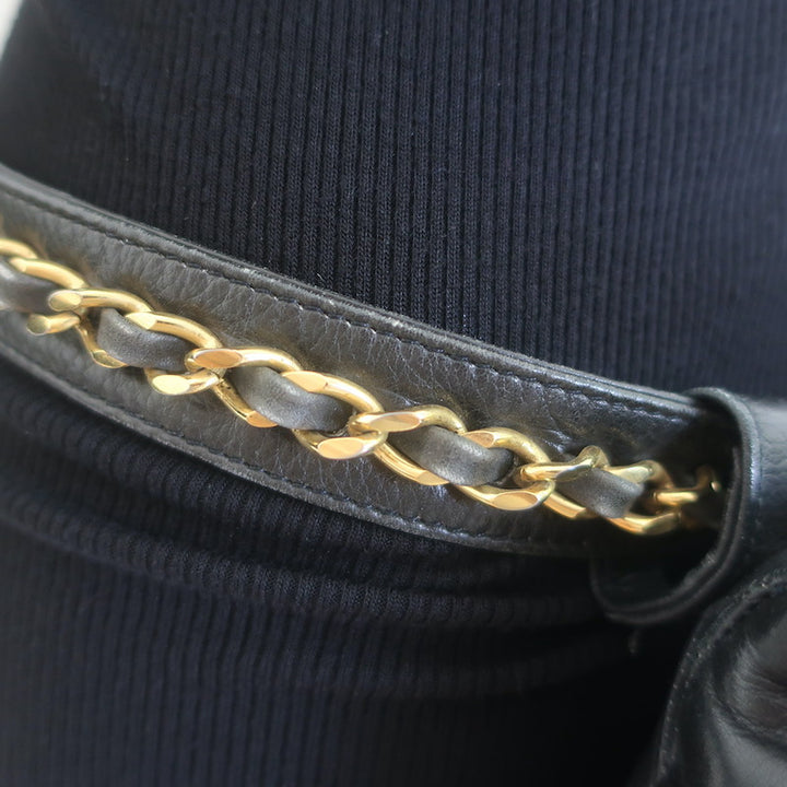 Vintage Chanel CC Turnlock Chain-Trimmed Quilted Mini Belt Bag Black Leather