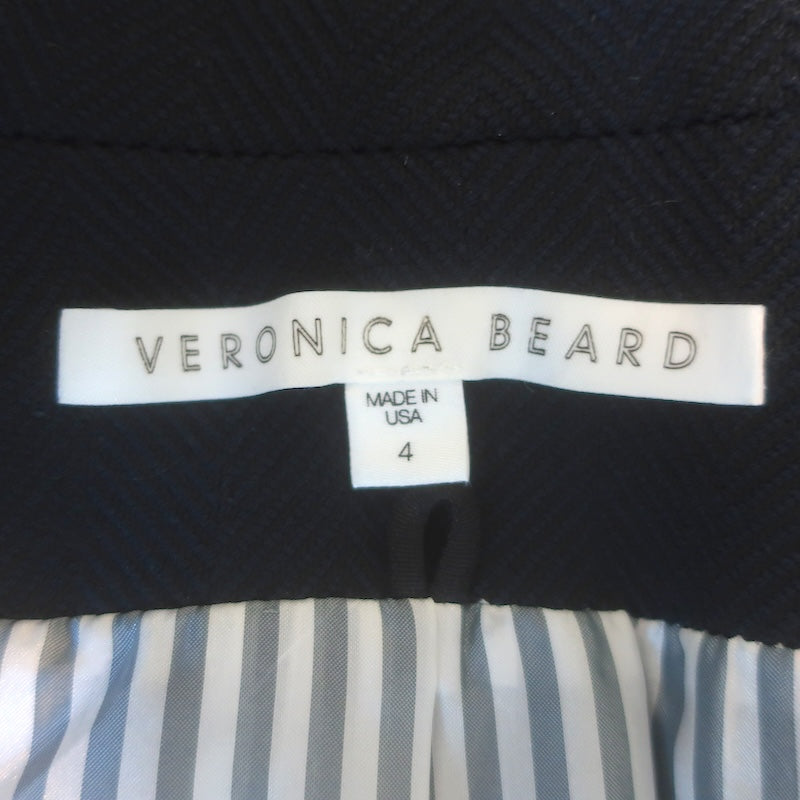 Veronica Beard Elbow Patch Dickey Blazer Navy Herringbone Size 4
