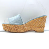 Chanel Denim Raffia Wedge Sandals Light Blue Size 37 Platform Slides