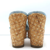 Chanel Denim Raffia Wedge Sandals Light Blue Size 37 Platform Slides