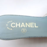 Chanel Denim Raffia Wedge Sandals Light Blue Size 37 Platform Slides