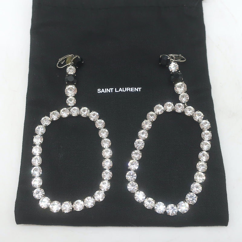 Saint Laurent Crystal Oval Smoking Clip-On Drop Earrings