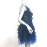 Badgley Mischka Showgirl One-Shoulder Ruffled Tulle Mini Dress Navy Size 6 NEW
