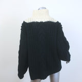 Dries Van Noten Two-Tone Cable Knit Turtleneck Sweater Black & Cream Size Small