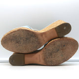 Chanel Denim Raffia Wedge Sandals Light Blue Size 37 Platform Slides