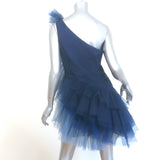Badgley Mischka Showgirl One-Shoulder Ruffled Tulle Mini Dress Navy Size 6 NEW