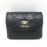 Vintage Chanel CC Turnlock Chain-Trimmed Quilted Mini Belt Bag Black Leather