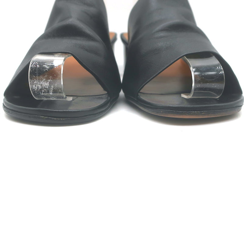 Robert Clergerie Lea Metal-Heel Mules Black Leather Size 41 Open-Toe Sandals