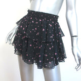 LoveShackFancy Ruffle Mini Skirt Black Floral Print Silk Size Extra Small