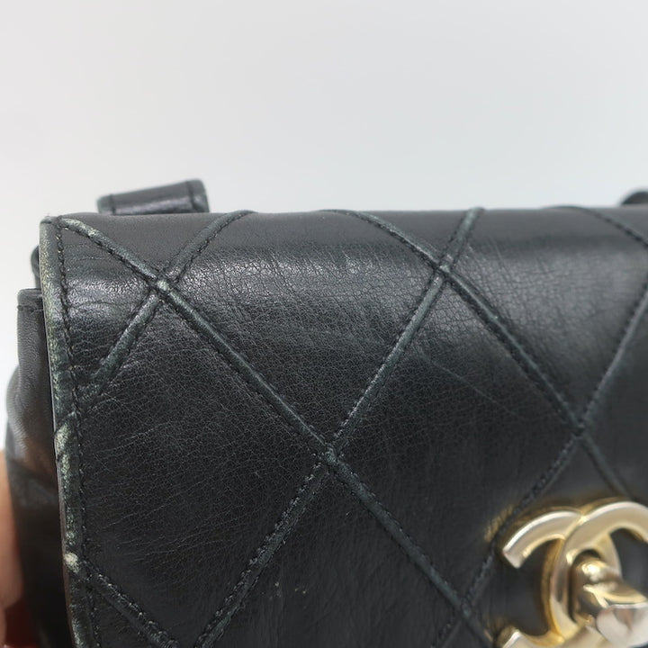 Vintage Chanel CC Turnlock Chain-Trimmed Quilted Mini Belt Bag Black Leather