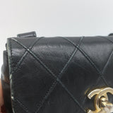 Vintage Chanel CC Turnlock Chain-Trimmed Quilted Mini Belt Bag Black Leather
